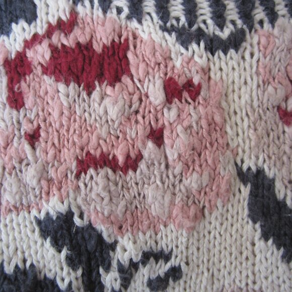 Hand Knit by Studio One Sweater in Beige with Large Pink Roses - Picture 9 of 9
